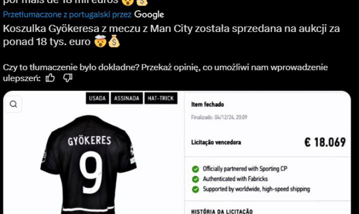 HIT! Za tyle SPRZEDANO KOSZULKĘ Gyokeresa, w której strzelił HAT-TRICKA Manchesterowi City! O.o